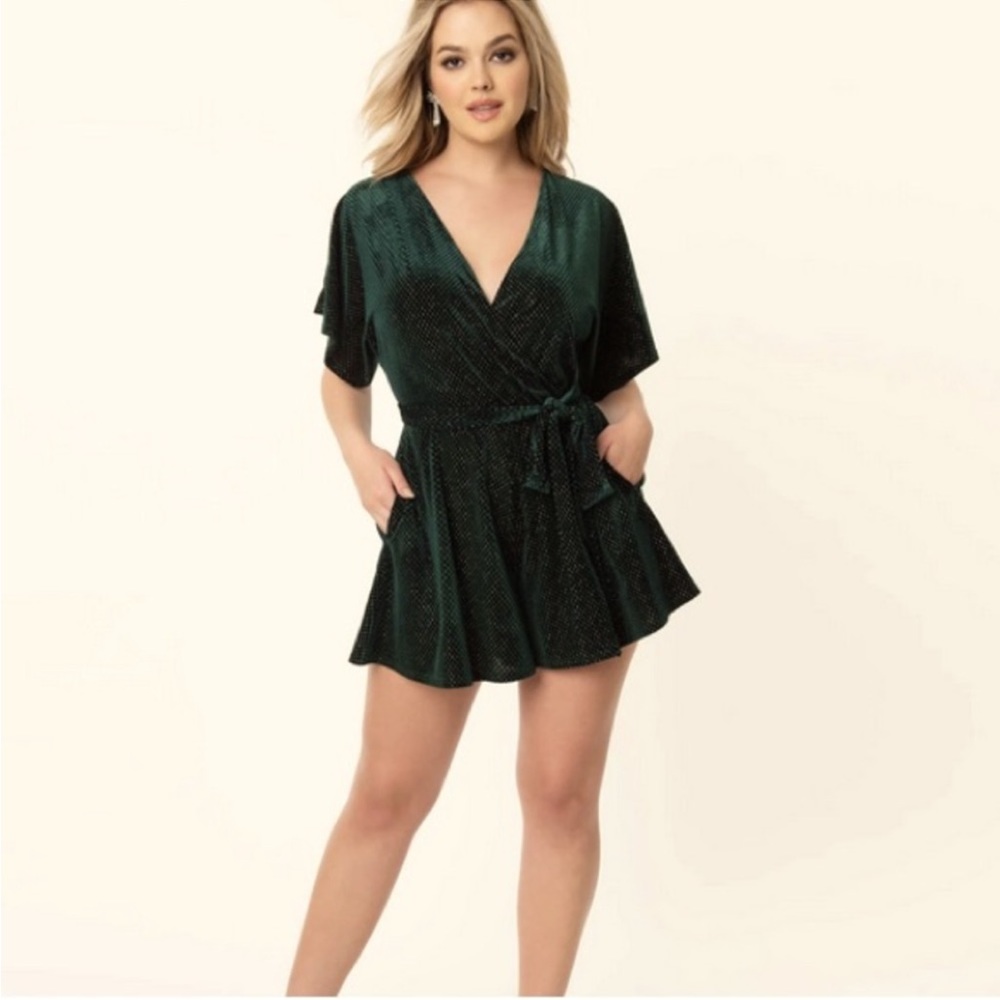Unique Vintage Green Embossed Velvet Sparkle Wright Romper